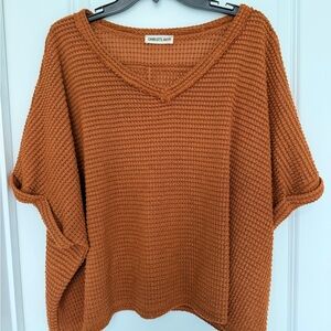 Charlotte Avery Rust Waffle Knit Oversized Boho Dolman Sleeve Top S